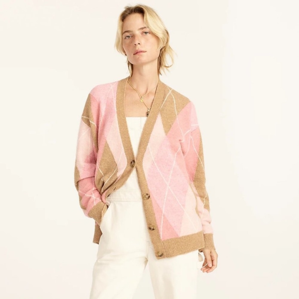 J. Crew Argyle Cardigan Sweater in Supersoft Yarn | Size L
